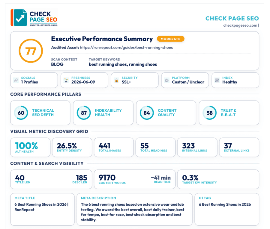 Page Seo Performance Summary - Check Page SEO